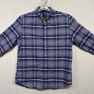 J Crew Flex Oxford Slim Fit‎ Large Blue Plaid Classic Button Down Casual Church